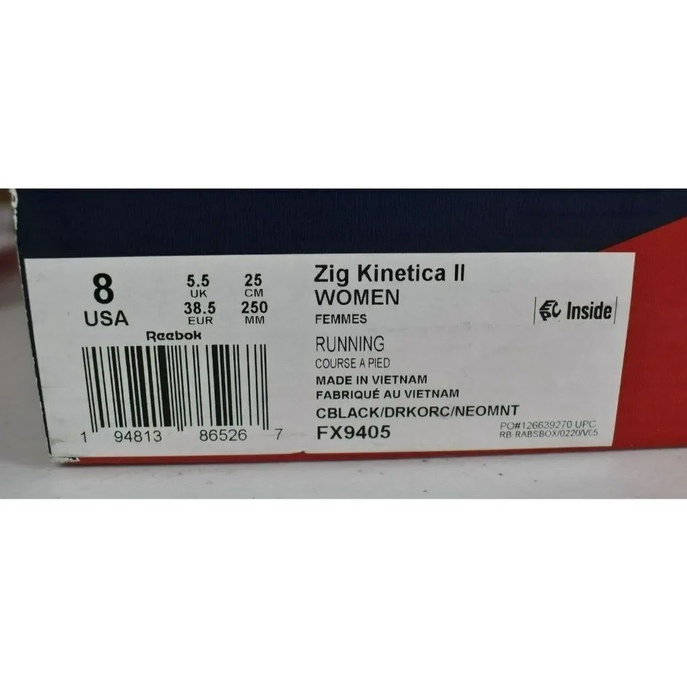 Reebok Womens Size 8 Zig Kinetica II Black Purple Mint Running‎ Shoes Sneakers